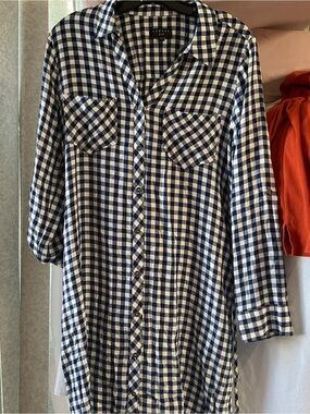 Tinsel  Navy and White Gingham Button-Front Shirt Dress